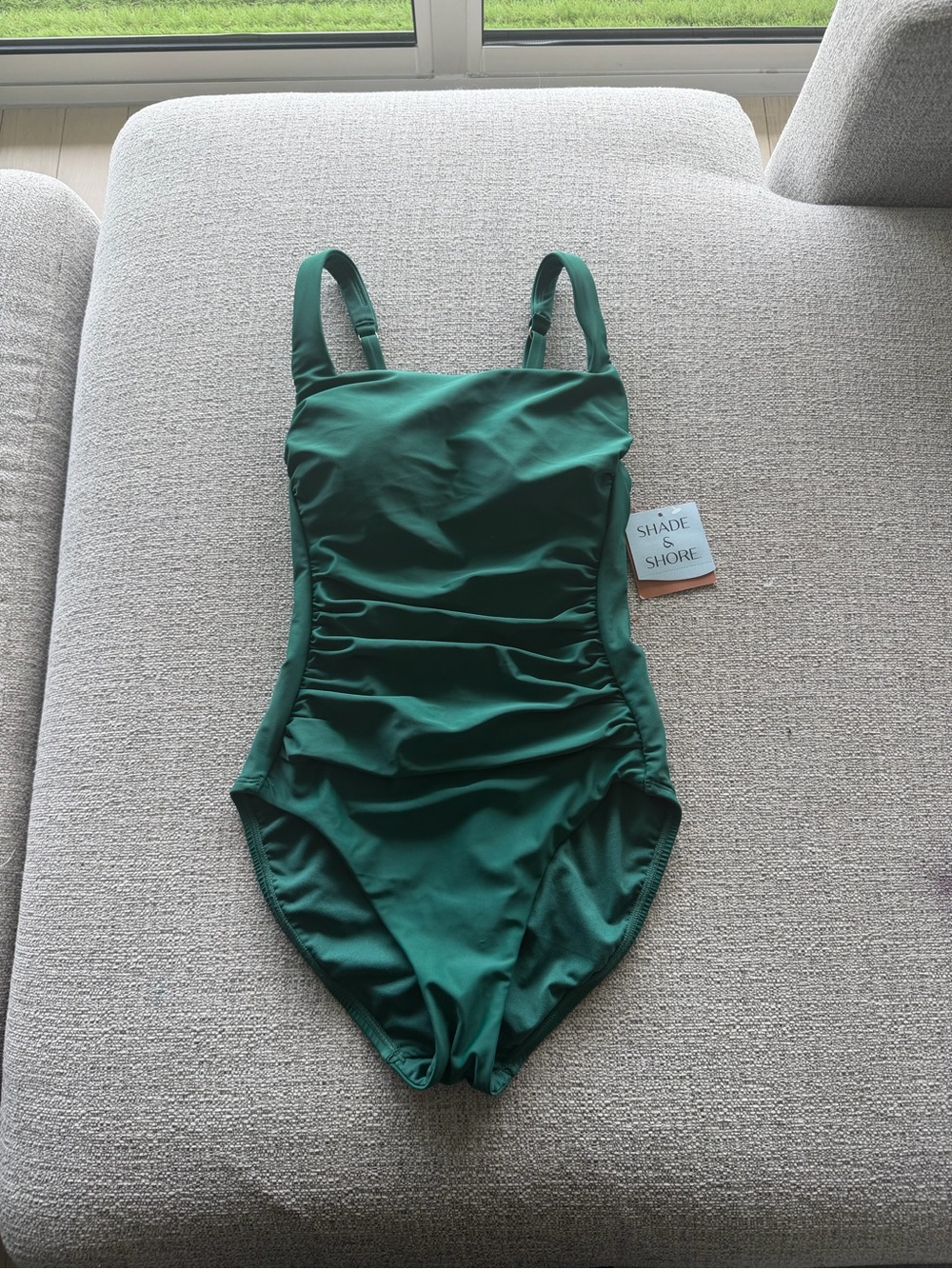 Shade & Shore Emerald Green Ruched One-Piece Swimsuit